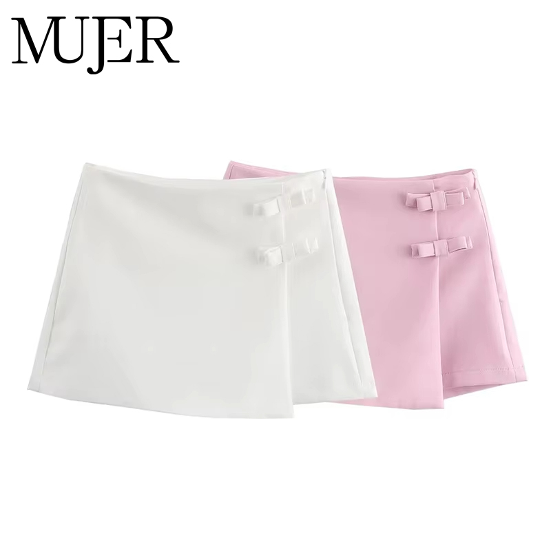 Summer Zara - Женская розово-белая мини-юбка-шорты с бантом, модная